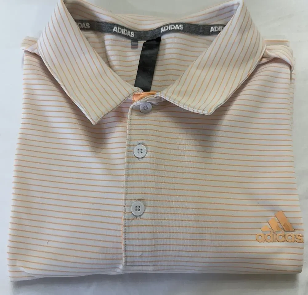 Adidas Performance Polo Shirt White and Orange Stripes Golf Casual - Mens - XL